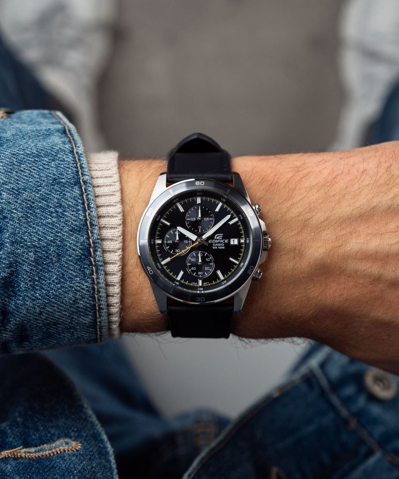 Reloj Casio Edifice EFR-526L-2C acero 100m azul para hombre original - detalle de esfera caja y brazalete | Jherr Perú