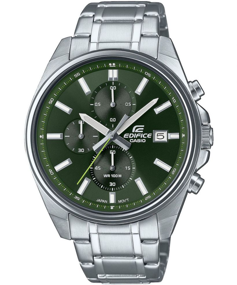 Reloj Casio Edifice EFV-610D-3C acero 100m verde para hombre original - detalle de esfera caja y brazalete | Jherr Perú