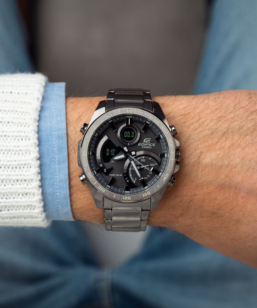 Reloj Casio Edifice ECB-900MDC-1A bluetooth negro para hombre original - detalle de esfera caja y brazalete | Jherr Perú