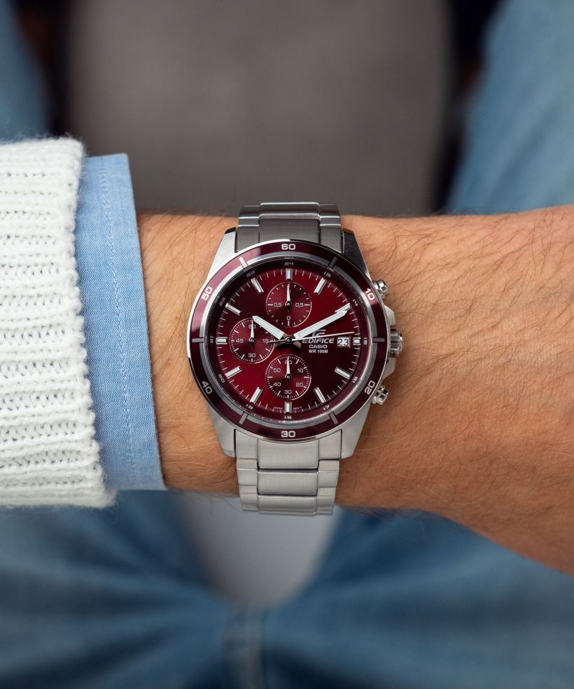 Reloj Casio Edifice EFR-526D-5C cronógrafo marrón para hombre original - detalle de esfera caja y brazalete | Jherr Perú