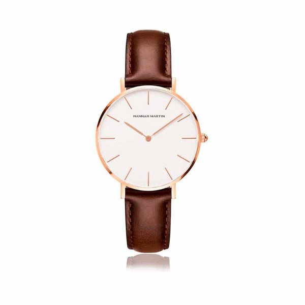 Reloj Reloj  para Mujer Oro Rosa Cuero Marrón Esfera Blanca para regalo corporativo personalizado con logo en Perú