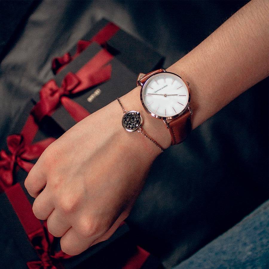 Reloj Hannah Martin para Mujer Oro Rosa Cuero Marrón Esfera Blanca - Hannah Martin en Perú | Jherr Jewelry