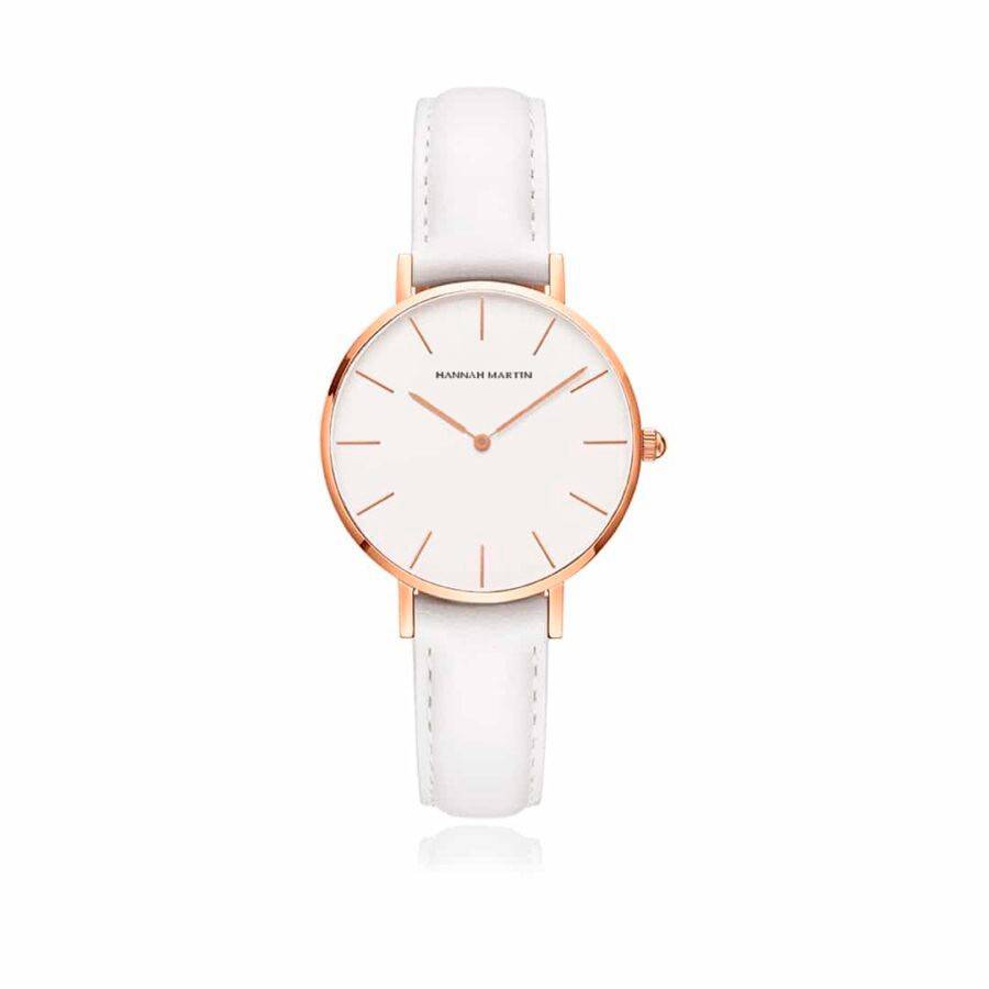 Reloj Hannah Martin para Mujer Oro Rosa Cuero Marrón Esfera Blanca - Hannah Martin en Perú | Jherr Jewelry