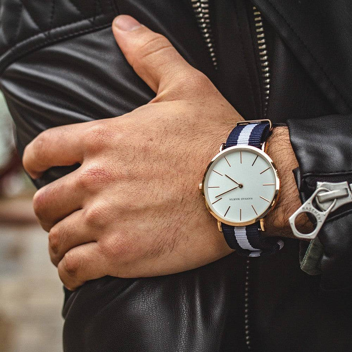 Reloj Hannah Martin Glasgow Oro Rosa con Correa NATO Azul Marino - Diseño Minimalista 40mm - Hannah Martin en Perú | Jherr Jewelry