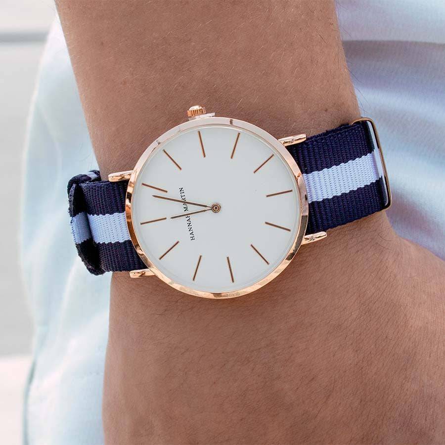 Reloj Hannah Martin Glasgow Oro Rosa con Correa NATO Azul Marino - Diseño Minimalista 40mm - Hannah Martin en Perú | Jherr Jewelry