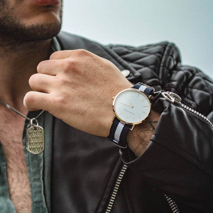 Reloj Hannah Martin Glasgow Oro Rosa con Correa NATO Azul Marino - Diseño Minimalista 40mm - Hannah Martin en Perú | Jherr Jewelry