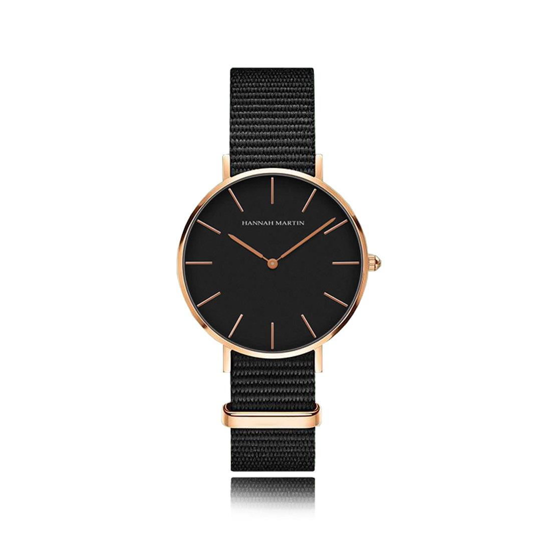 Reloj Hannah Martin Original Mujer 36mm Negro Oro Rosa - Correa NATO 18mm - Hannah Martin en Perú | Jherr Jewelry