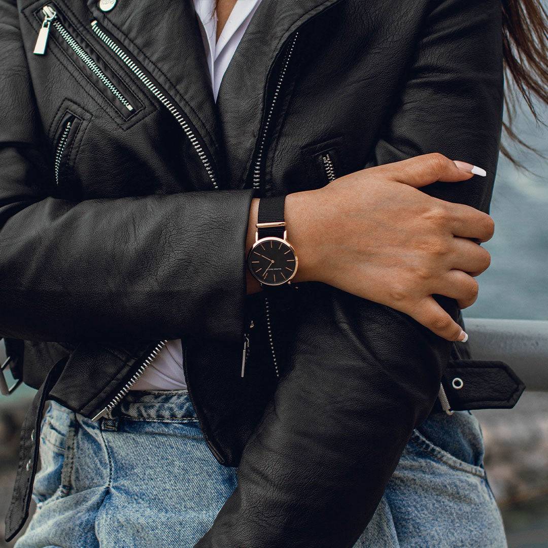 Reloj Hannah Martin Original Mujer 36mm Negro Oro Rosa - Correa NATO 18mm - Hannah Martin en Perú | Jherr Jewelry