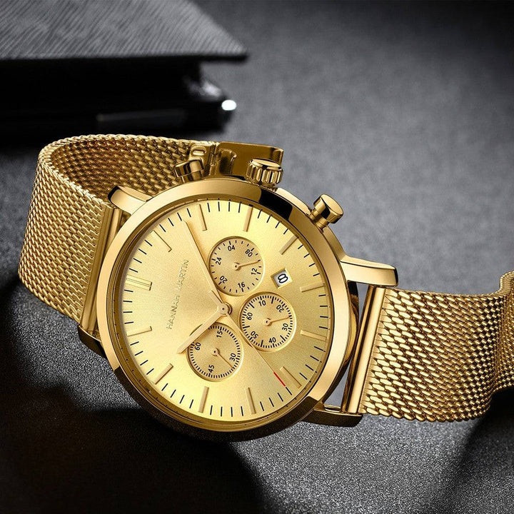 Reloj Hannah Martin Oro Cronógrafo con Correa Mesh Dorada - Diseño Luxury 42mm - Hannah Martin en Perú | Jherr Jewelry