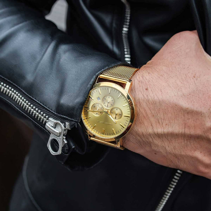 Reloj Hannah Martin Oro Cronógrafo con Correa Mesh Dorada - Diseño Luxury 42mm - Hannah Martin en Perú | Jherr Jewelry