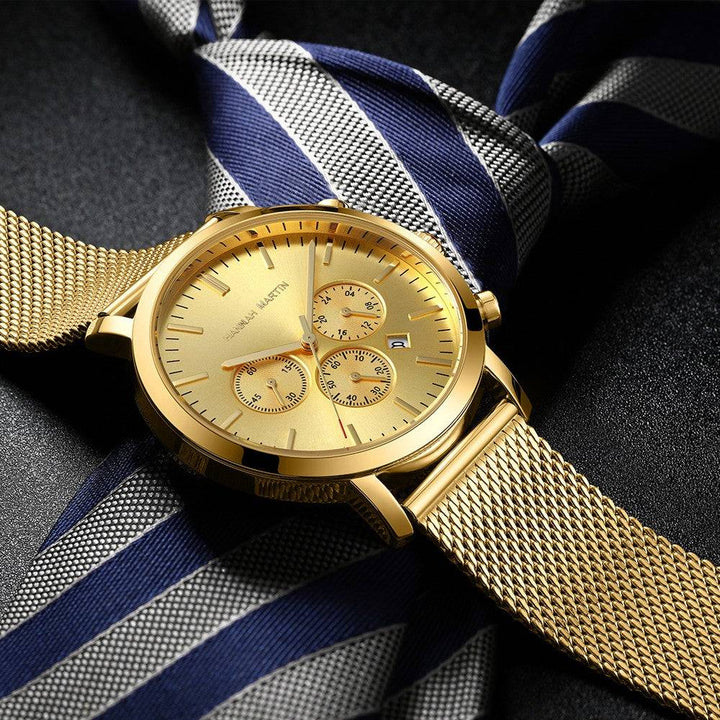 Reloj Hannah Martin Oro Cronógrafo con Correa Mesh Dorada - Diseño Luxury 42mm - Hannah Martin en Perú | Jherr Jewelry