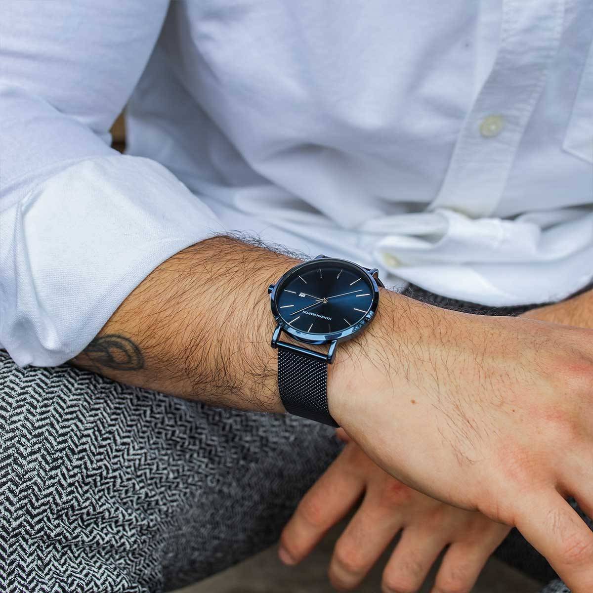 Reloj Hannah Martin Original Negro para Hombre - Malla Mesh 40mm con Fecha - Hannah Martin en Perú | Jherr Jewelry