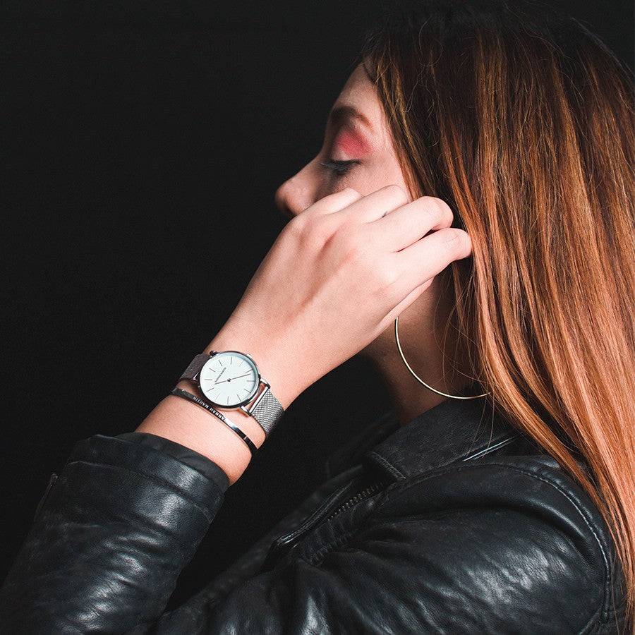 Reloj Hannah Martin Plata Mesh Esfera Blanca - Diseño Minimalista 36mm - Hannah Martin en Perú | Jherr Jewelry