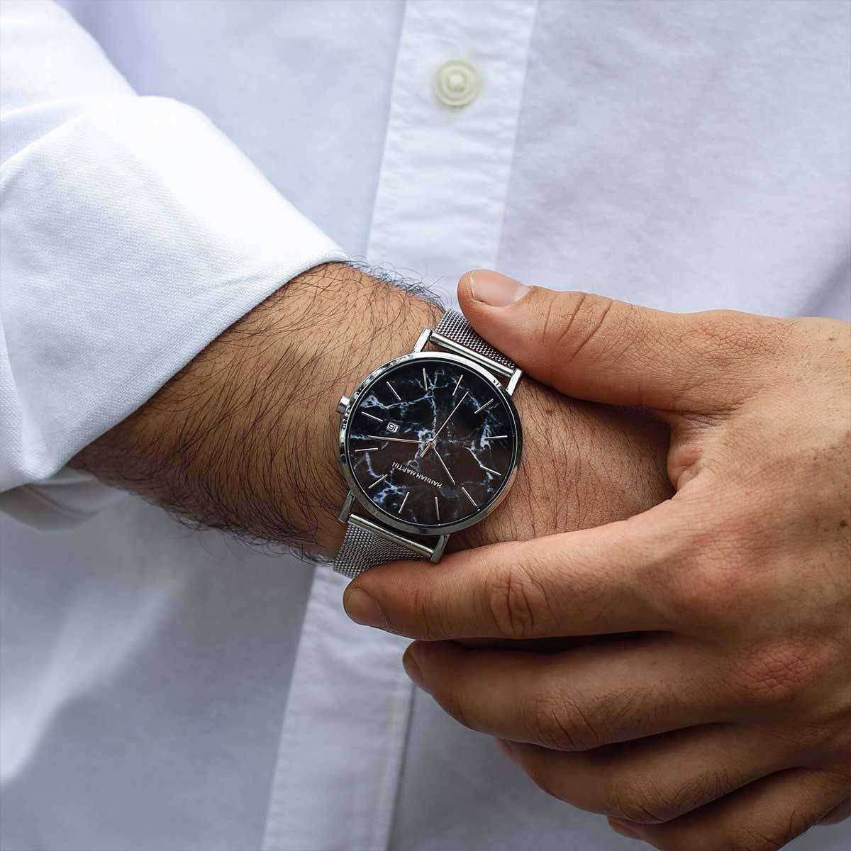 Reloj Hannah Martin Plateado Mármol para Hombre - Elegancia 40mm - Hannah Martin en Perú | Jherr Jewelry