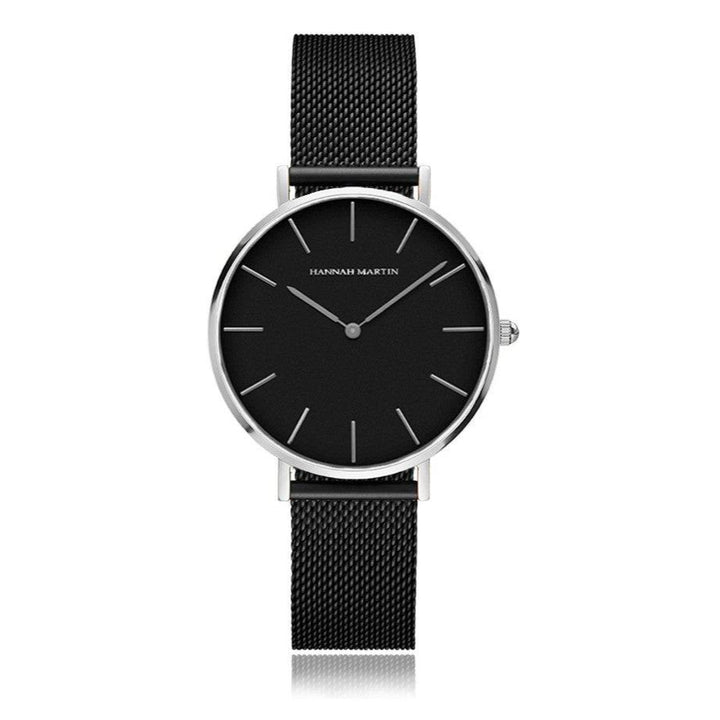 Reloj Hannah Martin Plata Esfera Negra con Correa Mesh Negra - Diseño Elegante 36mm - Hannah Martin en Perú | Jherr Jewelry