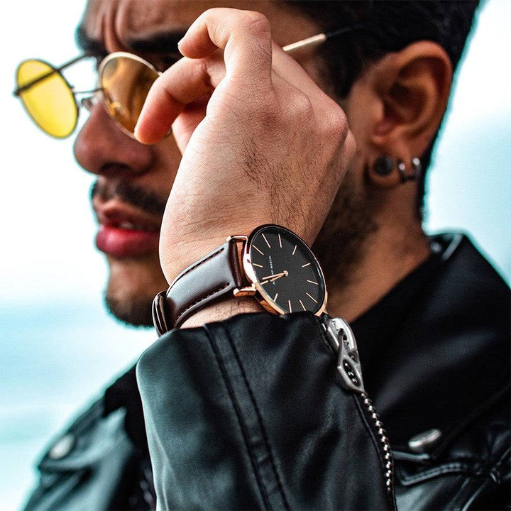 Reloj Hannah Martin Original para Hombre Elegante Cuero Marrón Esfera Negra 40mm - Hannah Martin en Perú | Jherr Jewelry