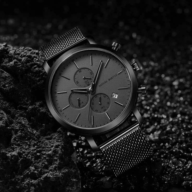 Reloj Hannah Martin Negro Original Cronógrafo con Brazalete de Acero Negro - Diseño Elegante 42mm - Hannah Martin en Perú | Jherr Jewelry