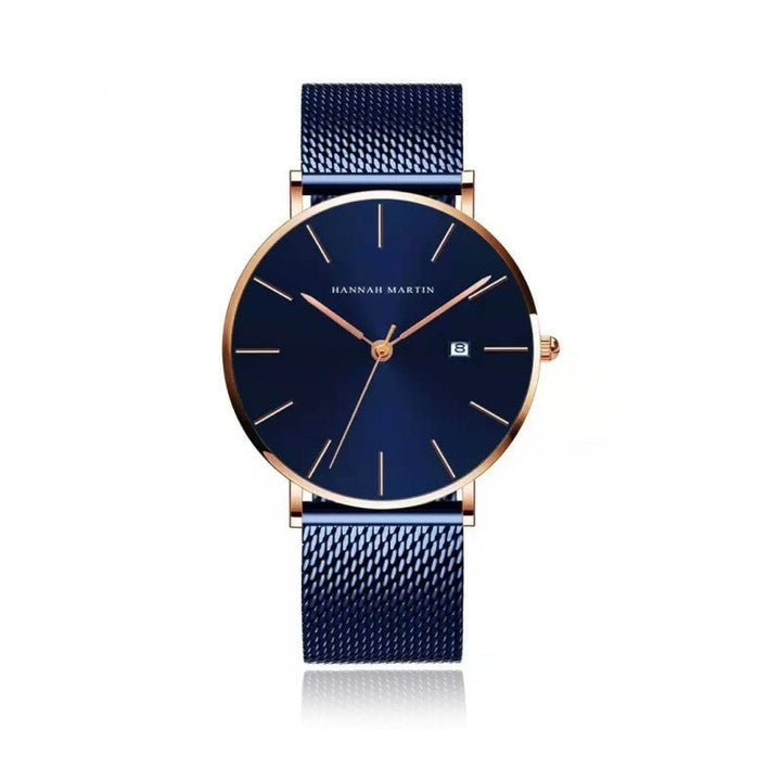 Relojes de Pareja Hannah Martin Oro Rosa Esfera Azul con Mesh Azul - Set Coordinado 40mm/36mm - Hannah Martin en Perú | Jherr Jewelry