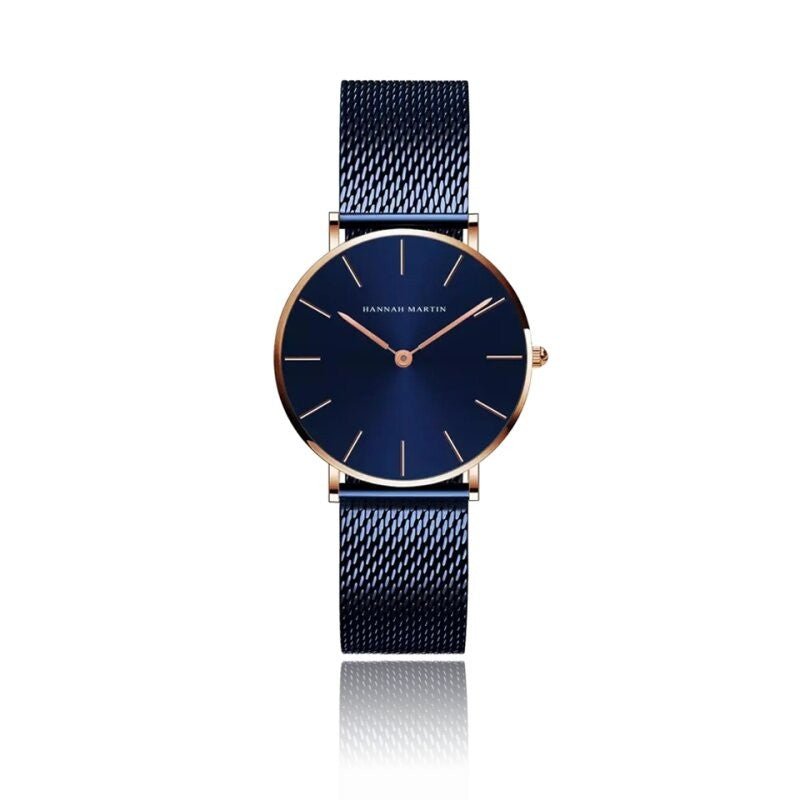 Relojes de Pareja Hannah Martin Oro Rosa Esfera Azul con Mesh Azul - Set Coordinado 40mm/36mm - Hannah Martin en Perú | Jherr Jewelry