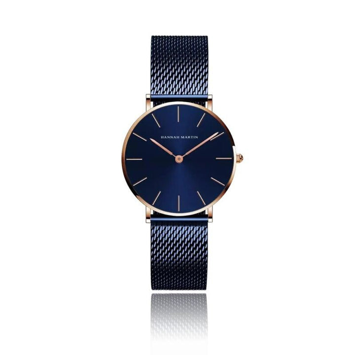 Relojes de Pareja Hannah Martin Oro Rosa Esfera Azul con Mesh Azul - Set Coordinado 40mm/36mm - Hannah Martin en Perú | Jherr Jewelry