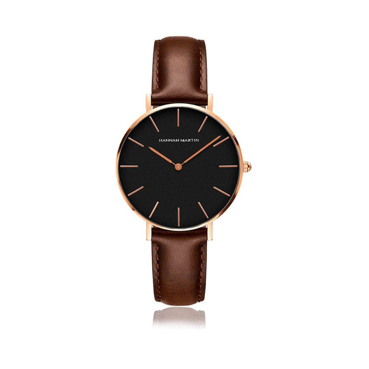 Relojes de Pareja Hannah Martin Rose Gold Esfera Negra con Cuero Marrón - Set Coordinado 40mm/36mm - Hannah Martin en Perú | Jherr Jewelry