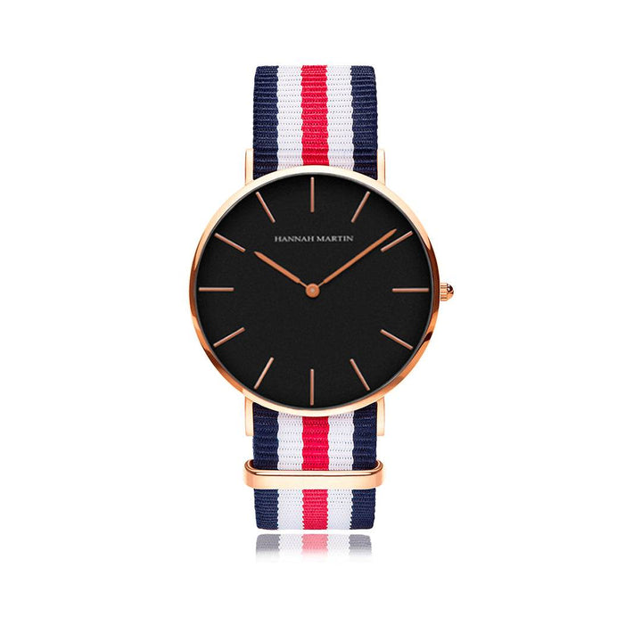 Reloj Hannah Martin Oro Rosa Esfera Negra con Correa NATO - Diseño Deportivo 40mm - Hannah Martin en Perú | Jherr Jewelry