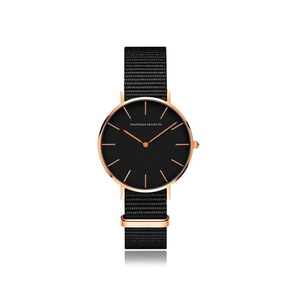 Reloj Hannah Martin HM-184 rose gold con esfera negra y correa NATO